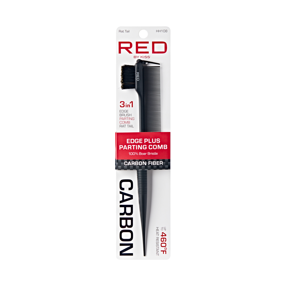 RED by KISS 100% Boar Bristle 3-in-1 Edge & Parting Comb - Carbon Fiber / Rat Tail official pack