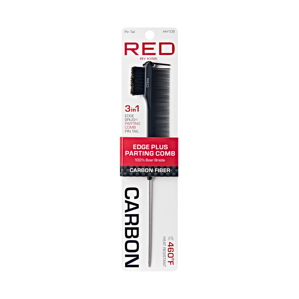 RED by KISS 100% Boar Bristle 3-in-1 Edge & Parting Comb - Carbon Fiber / Pin Tail official pack