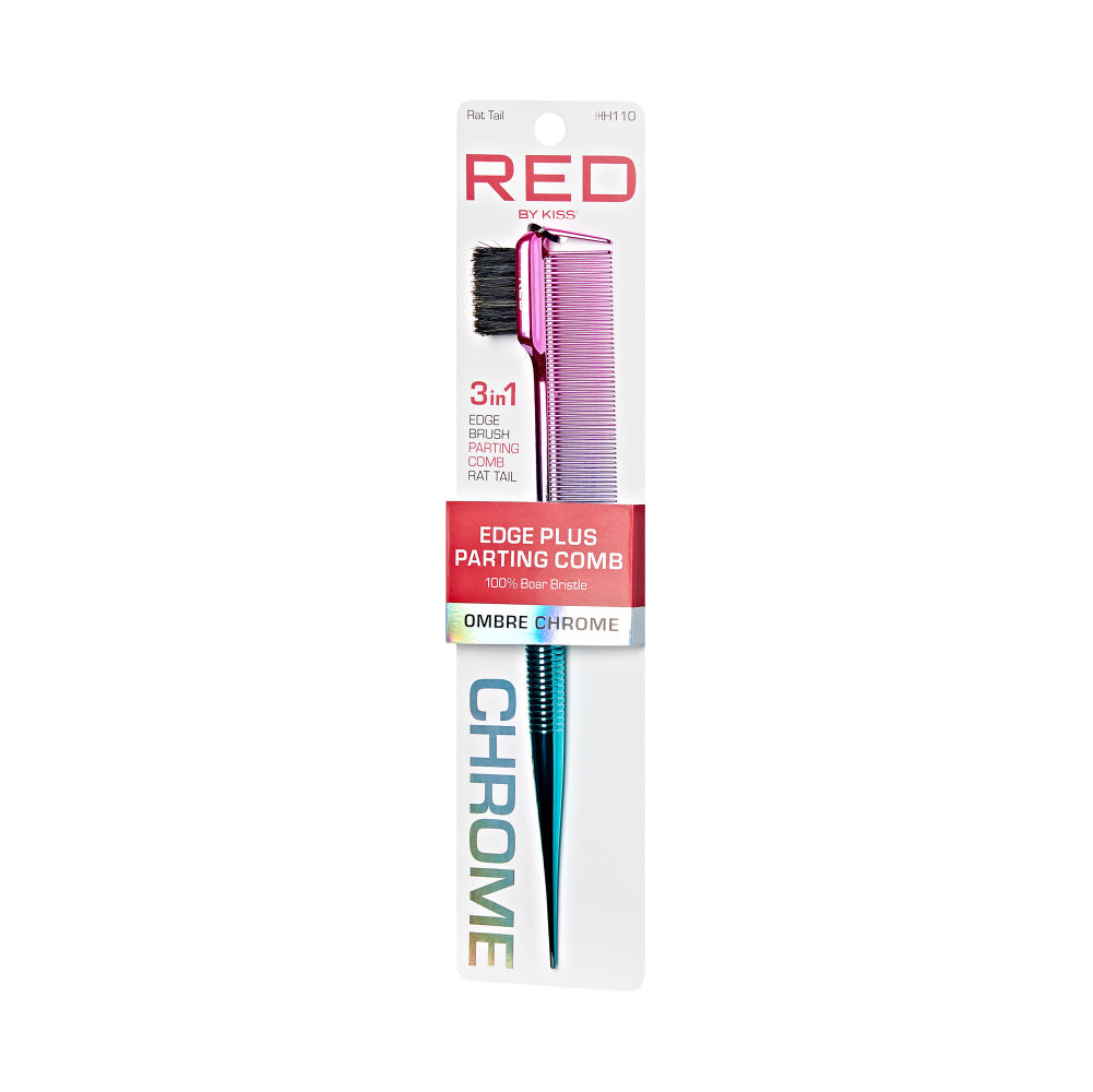 RED by KISS 100% Boar Bristle 3-in-1 Edge & Parting Comb - Ombre Chrome / Rat Tail official pack