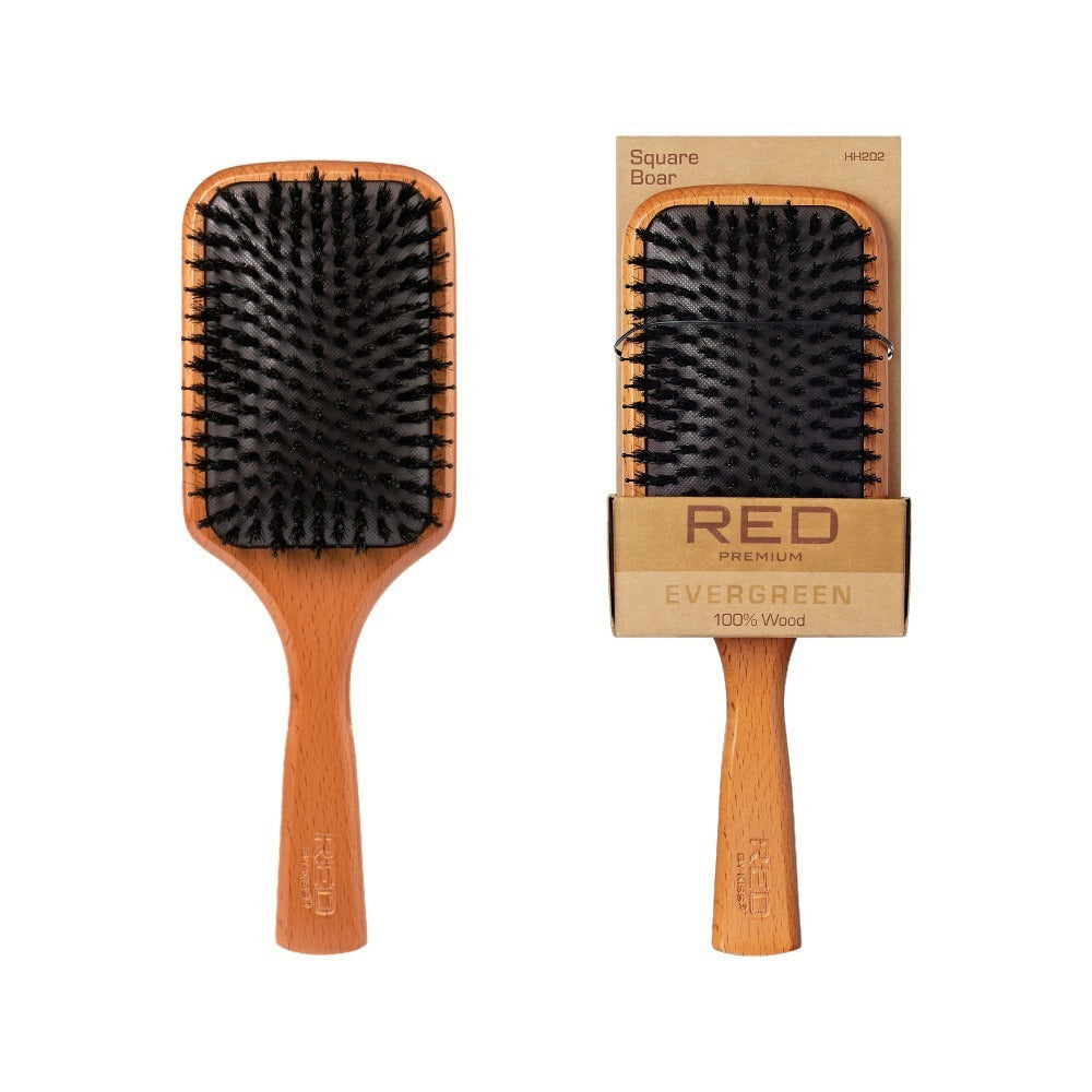 Red by Kiss Premium Evergreen Wooden Bsh Square Boar Paddle — official pack HH202 from ivyusa.com