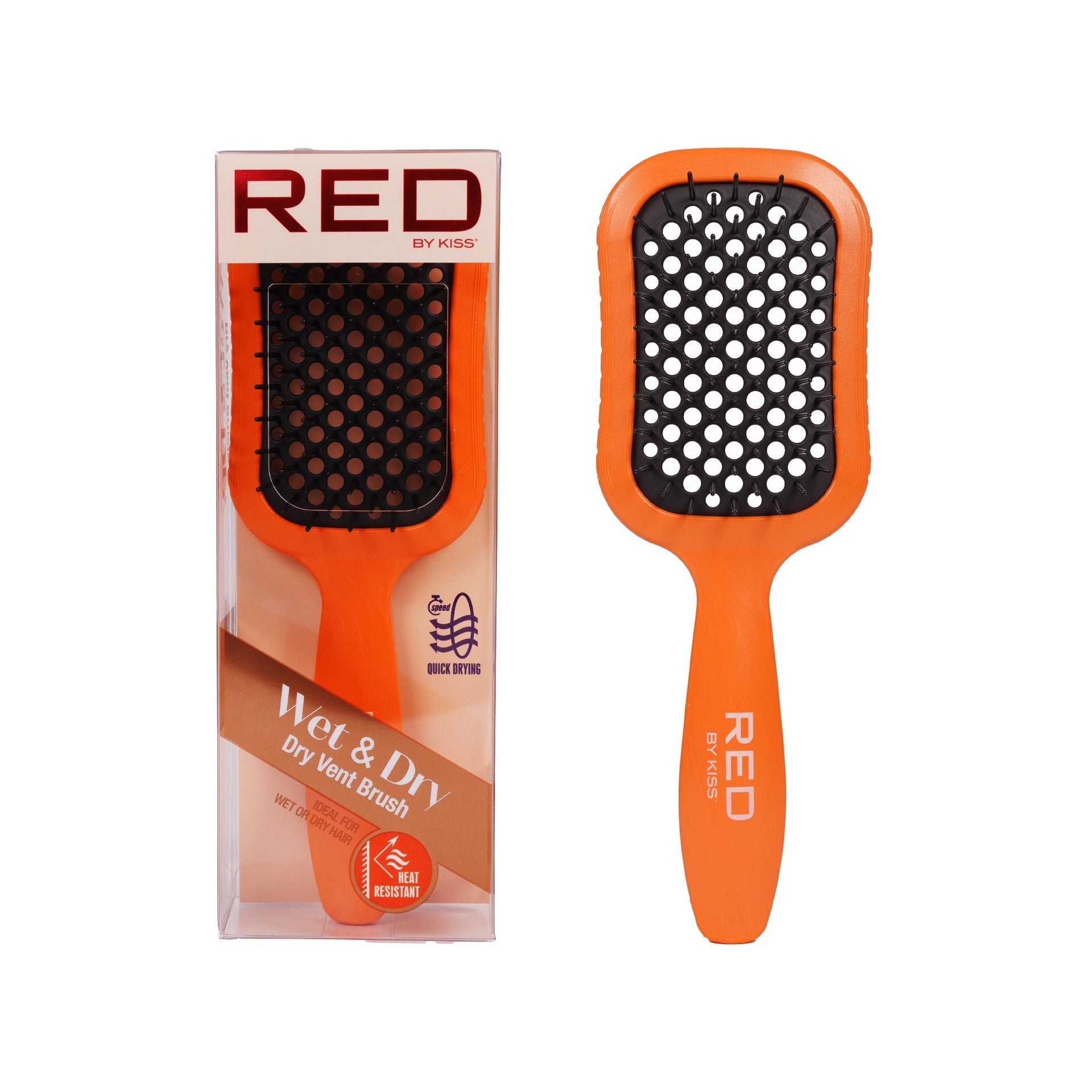 RED by KISS Wet & Dry Vent Heat-Resistant Brush - Orange - RED Dry Vent Brush Orange official pack