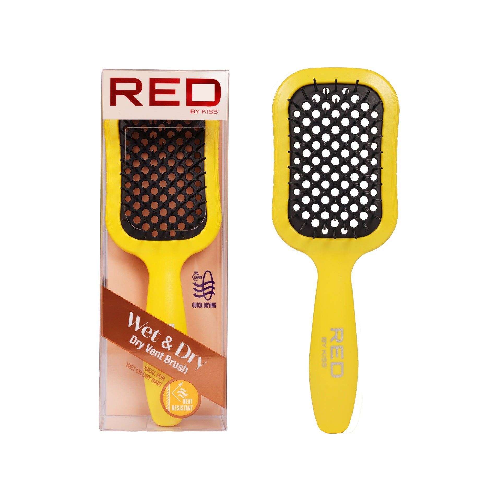 RED by KISS Wet & Dry Vent Heat-Resistant Brush - Yellow - RED Dry Vent Brush Yellow official pack
