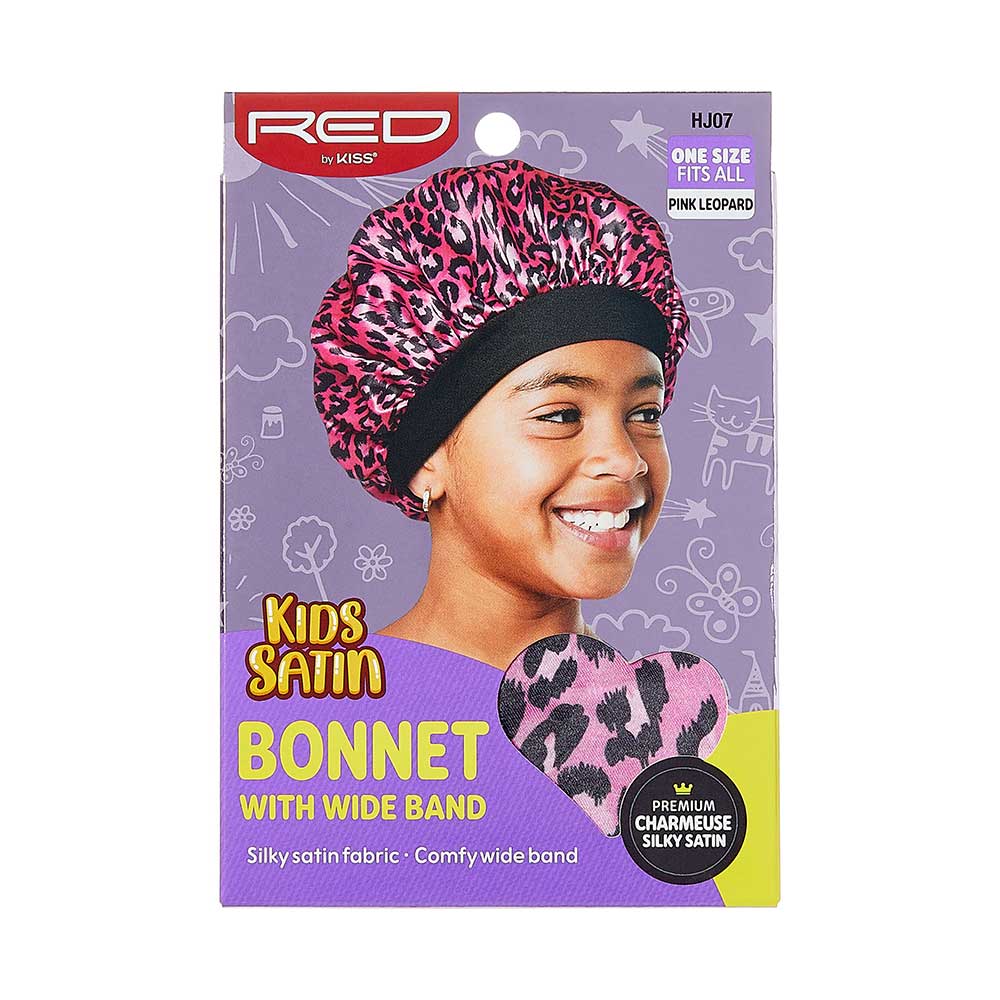 RED by KISS Kids Satin Wide Band Bonnet - Pink Leopard official pack