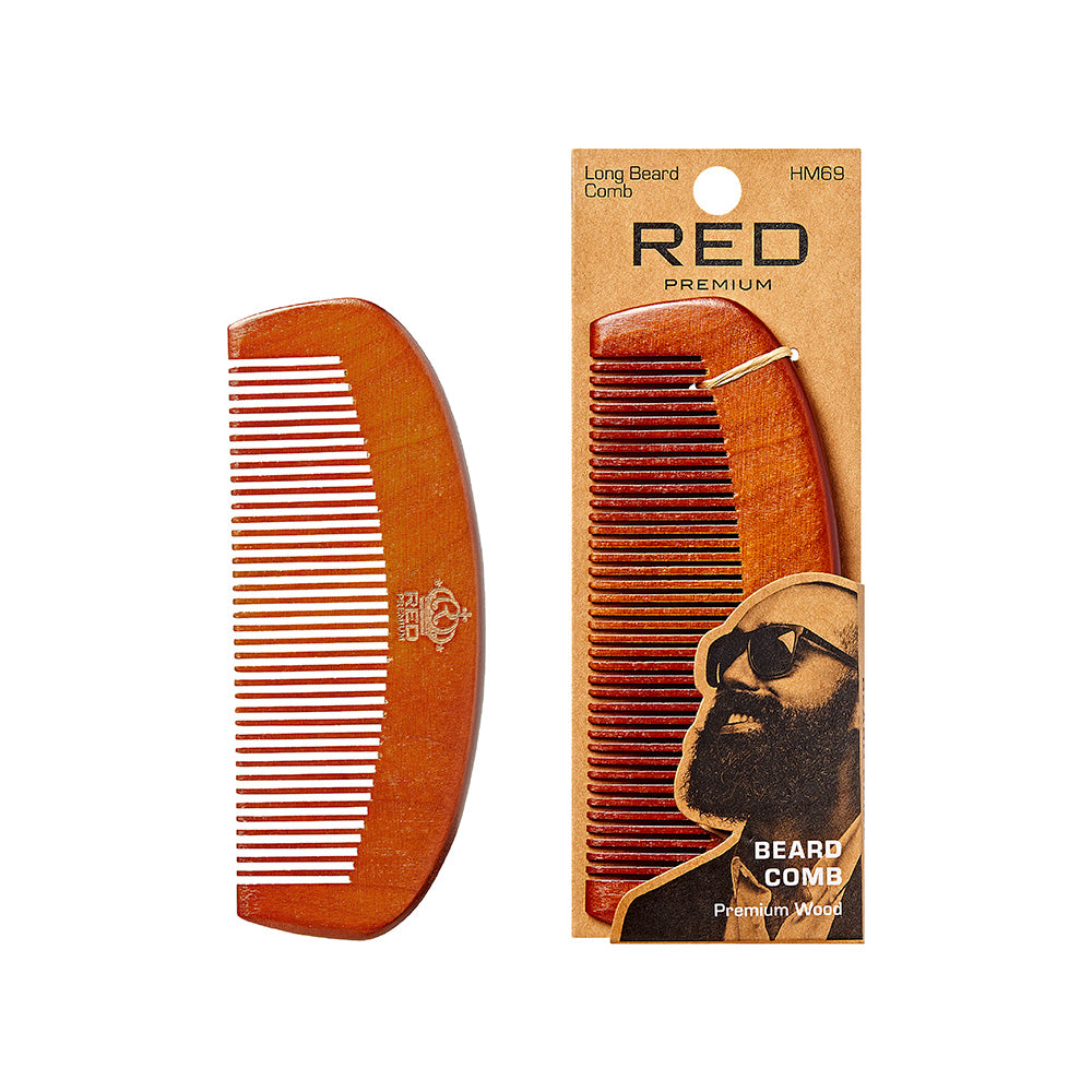 Red By Kiss Premium Wood Long Beard Comb — official pack HM69 from ivyusa.com
