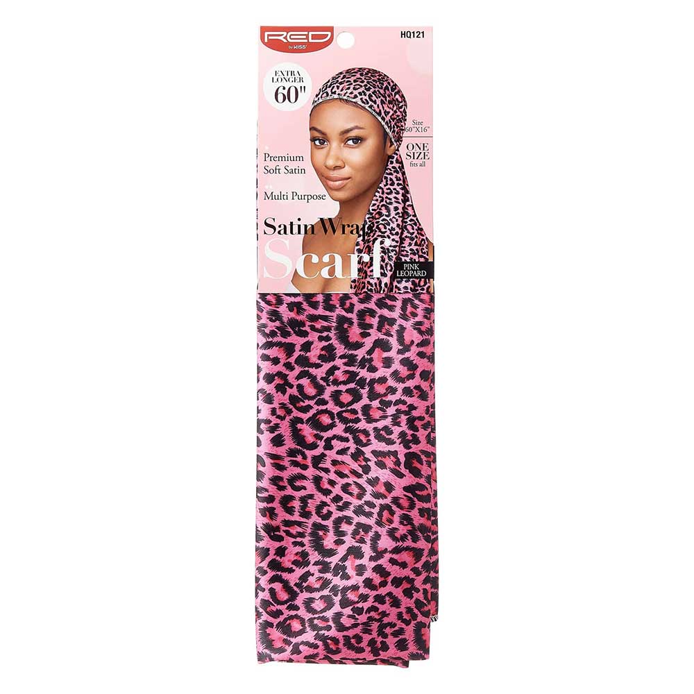 RED by KISS Silky Satin Wrap Scarf 60"X16" - Pink Leopard official pack