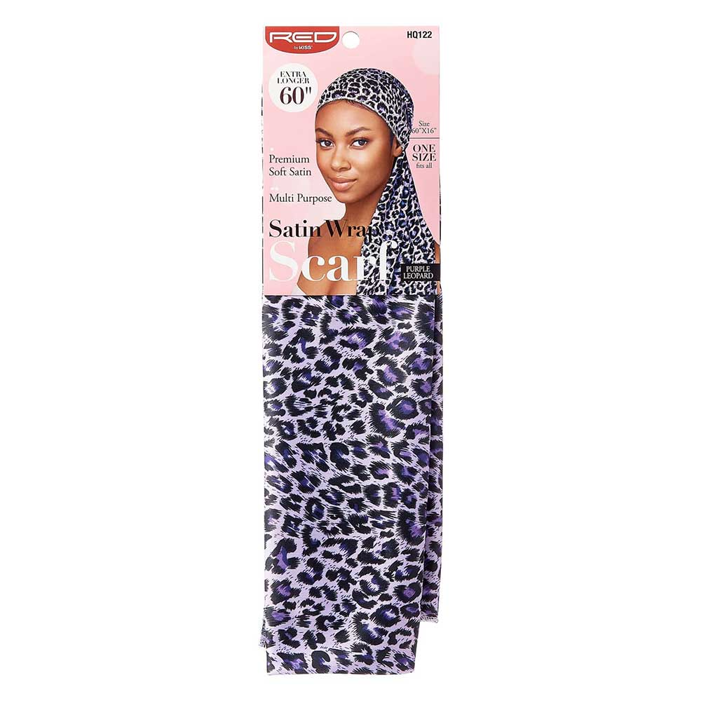 RED by KISS Silky Satin Wrap Scarf 60"X16" - Purple Leopard official pack