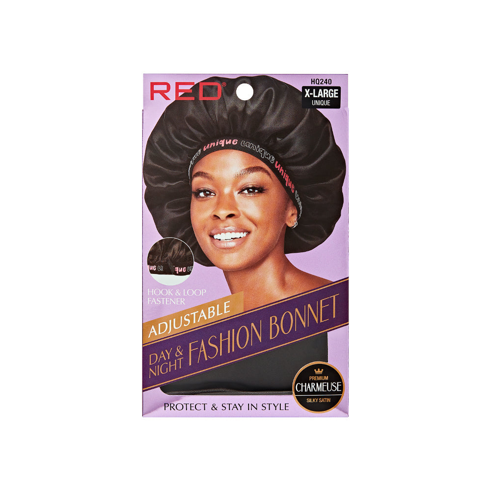 RED by KISS Adjustable Fashion Hair Bonnet for Day & Night Hair Protection official pack