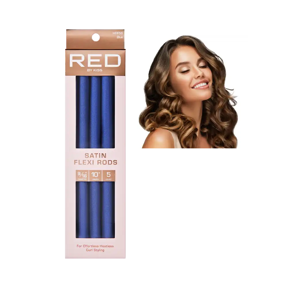 RED by KISS Heatless Curling Silky Satin Flexi Rods - 9/16 Inch-5pcs-Blue official pack