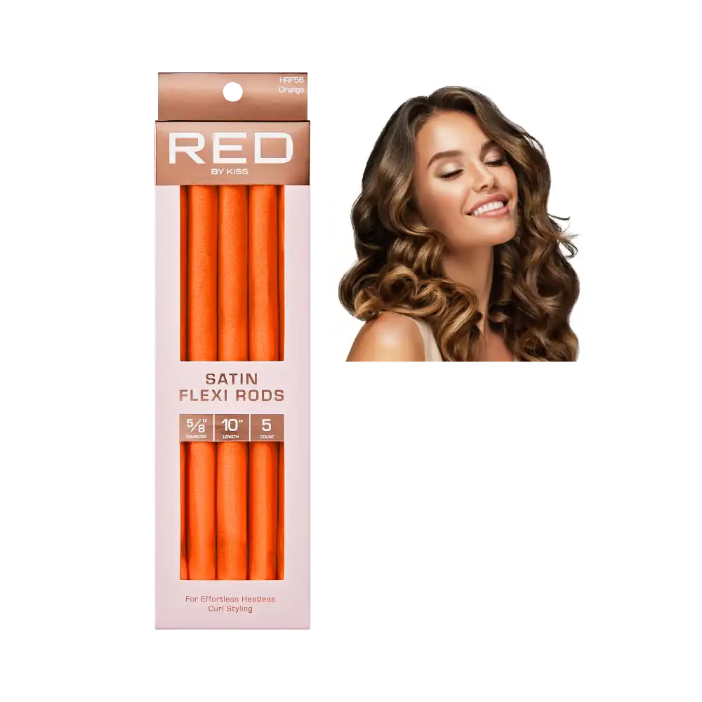 RED by KISS Heatless Curling Silky Satin Flexi Rods - 5/8 Inch-5pcs-Orange official pack