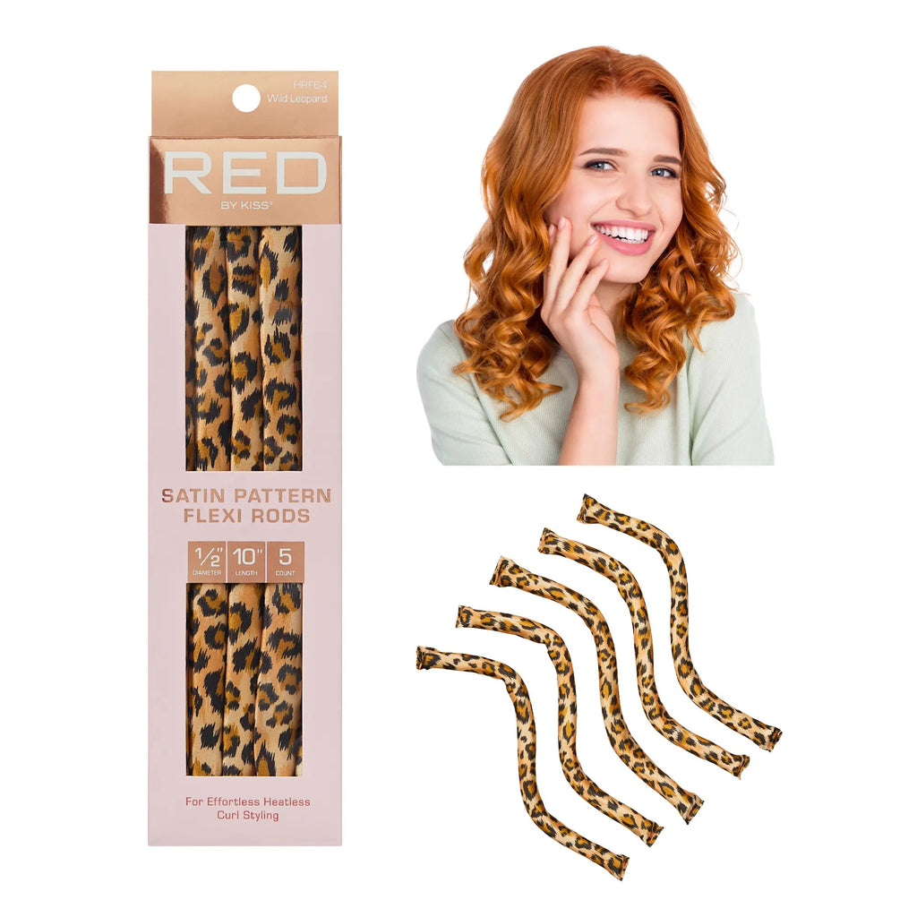 RED by KISS Animal Print Heatless Curling Silky Satin Flexi Rods official pack