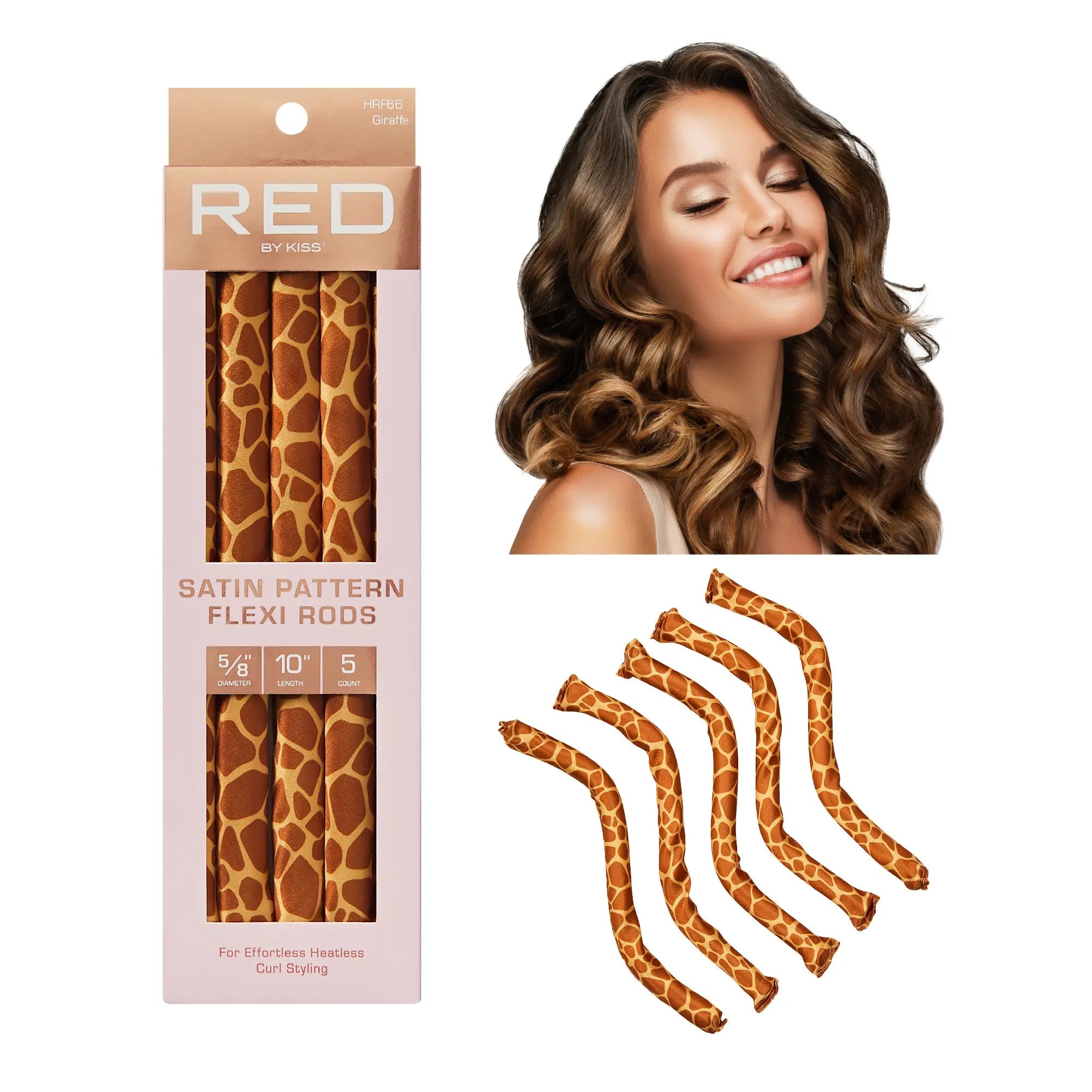 RED by KISS Animal Print Heatless Curling Silky Satin Flexi Rods official pack
