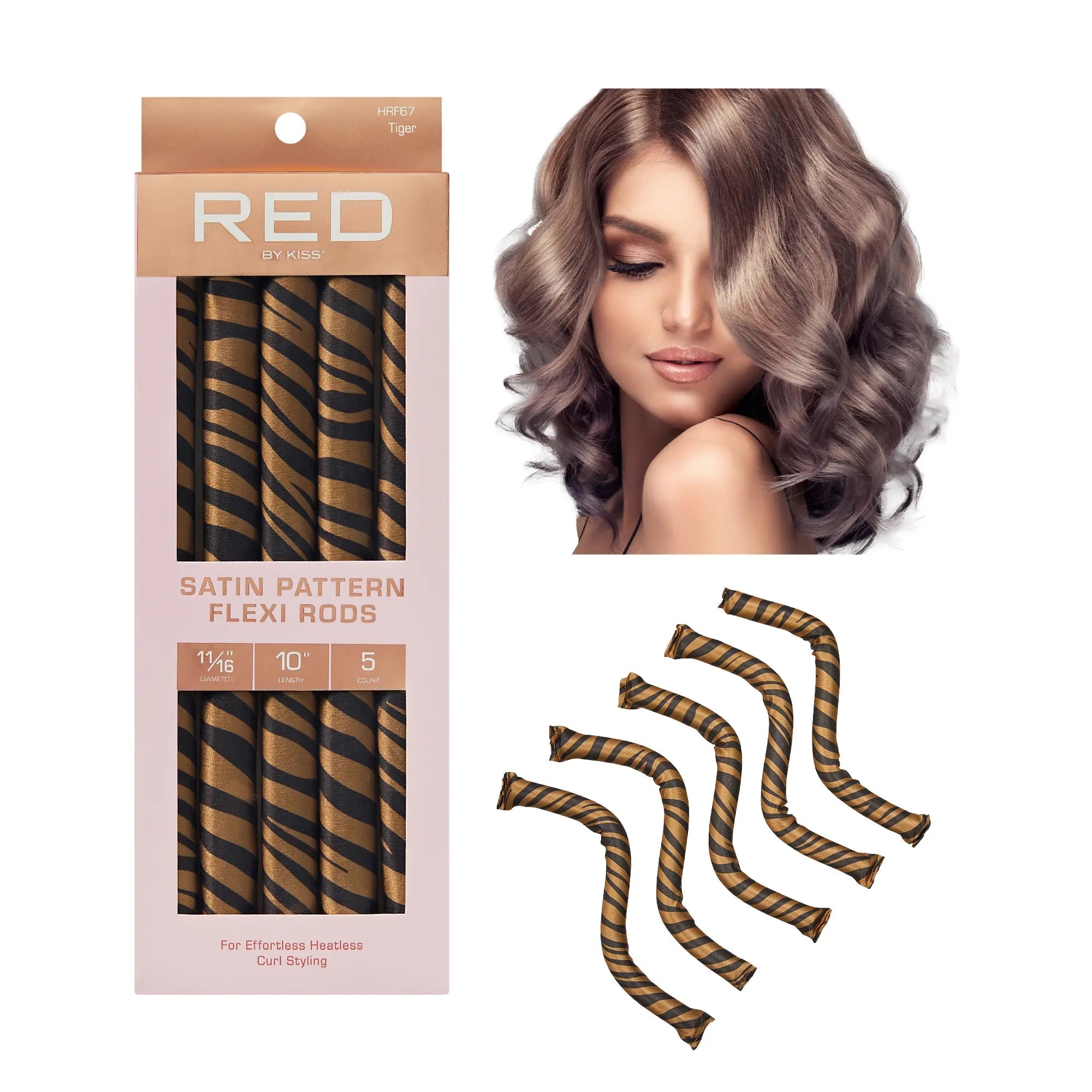 RED by KISS Animal Print Heatless Curling Silky Satin Flexi Rods official pack