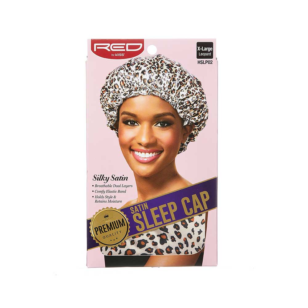 RED by KISS Premium Silky Satin Sleep Cap - Leopard / X-Large official pack