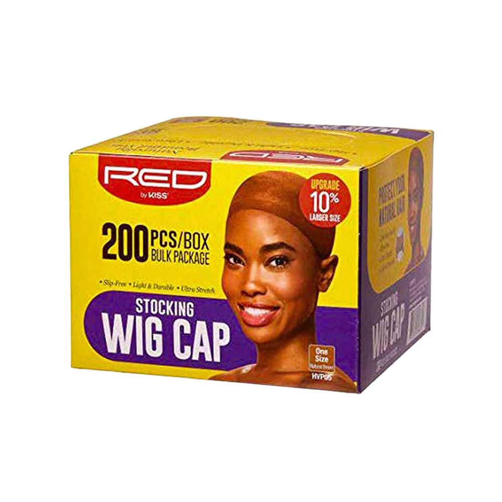 RED by KISS Stocking Wig Cap Set (200pcs) Bulk Box Secures your hair, long lasting, stays in place, lightweight and breathable - Natural Brown official pack