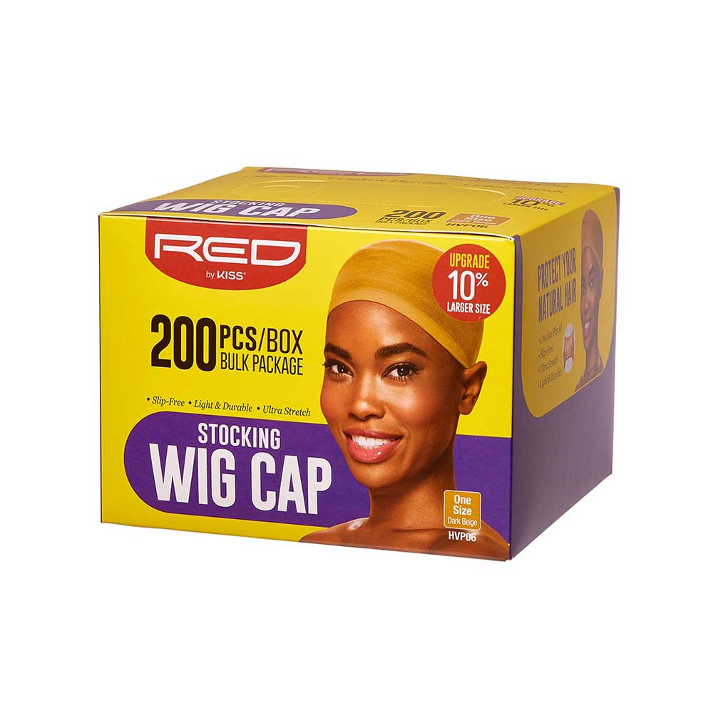 RED by KISS Stocking Wig Cap Set (200pcs) Bulk Box Secures your hair, long lasting, stays in place, lightweight and breathable - Dark Beige official pack