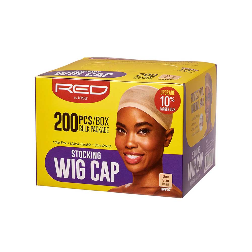 RED by KISS Stocking Wig Cap Set (200pcs) Bulk Box Secures your hair, long lasting, stays in place, lightweight and breathable - Beige official pack