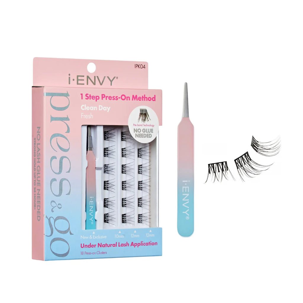 i-ENVY Press & Go All-In-One Lash Kit - Self-Adhesive, No Glue False Eyelash Clusters, 1-Step Press-On Application, Damage-Free & No Residue official pack