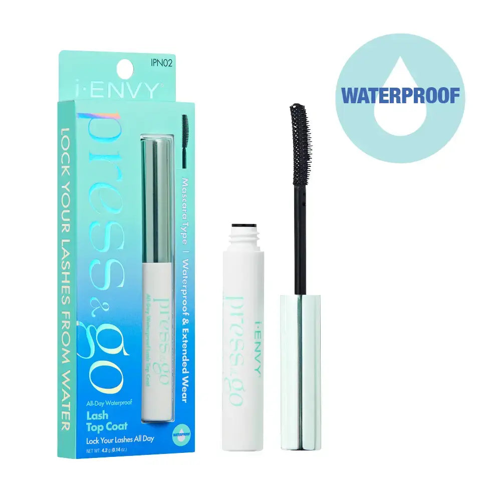 IPN02_main "I-ENVY Press&Go Waterproof Lash Top Coat - Locks in Lash Clusters & False Eyelashes, Sweat-Resistant Black Finish, main product view."