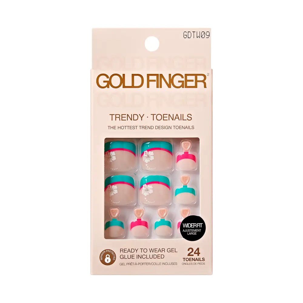Gold Finger Press On Toenails for Wide Fit 24 Trendy Gel Toe Nails with Glue - Entertain official pack
