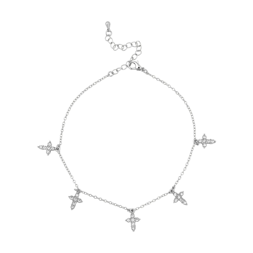 JA205_main "A delicate silver necklace adorned with five small, star-shaped pendants. Each star is embellished with sparkling details, giving the piece a shimmering effect. The necklace has a fine chain and includes an adjustable clasp at the back, allowi