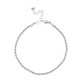 JA221_main "A delicate silver bracelet with a twisted rope design. The bracelet has a secure clasp and an adjustable chain extension, allowing for a customizable fit. Its shiny surface reflects light, giving it an elegant appearance suitable for various o