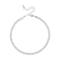 JA225_main "A silver chain bracelet. The bracelet consists of interlocking links that create a classic, elegant design. It has a lobster clasp for secure fastening and an adjustable chain extension, allowing for a customizable fit. The shiny surface of th