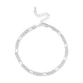 JA230_main "A silver bracelet composed of interlinked chain segments. The design includes a combination of flat and textured links, creating a visually appealing contrast. The bracelet is secured with a clasp and features an adjustable chain extension, al
