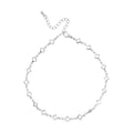 JA233_main "A delicate silver chain necklace. The design consists of interconnected geometric shapes, likely hexagons or octagons, creating a modern and elegant look. The necklace includes an adjustable chain with a small clasp, allowing for size customiz