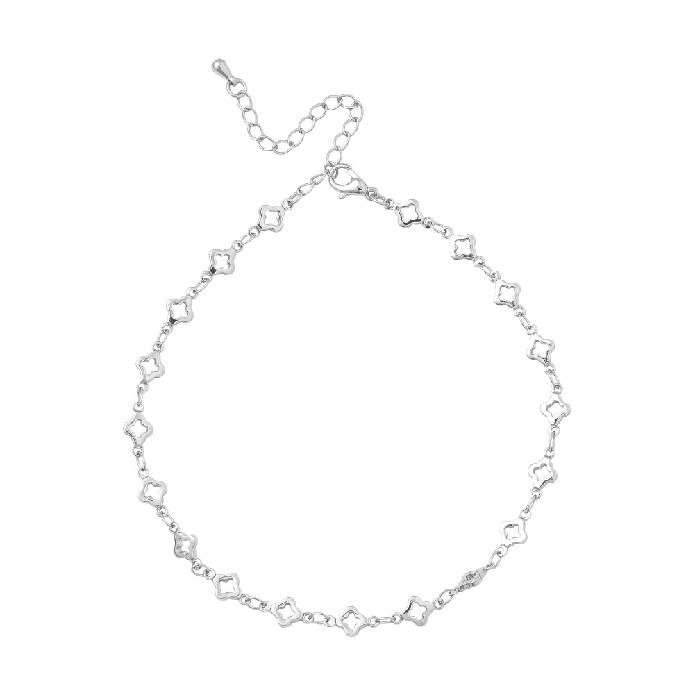 JA233_main "A delicate silver chain necklace. The design consists of interconnected geometric shapes, likely hexagons or octagons, creating a modern and elegant look. The necklace includes an adjustable chain with a small clasp, allowing for size customiz