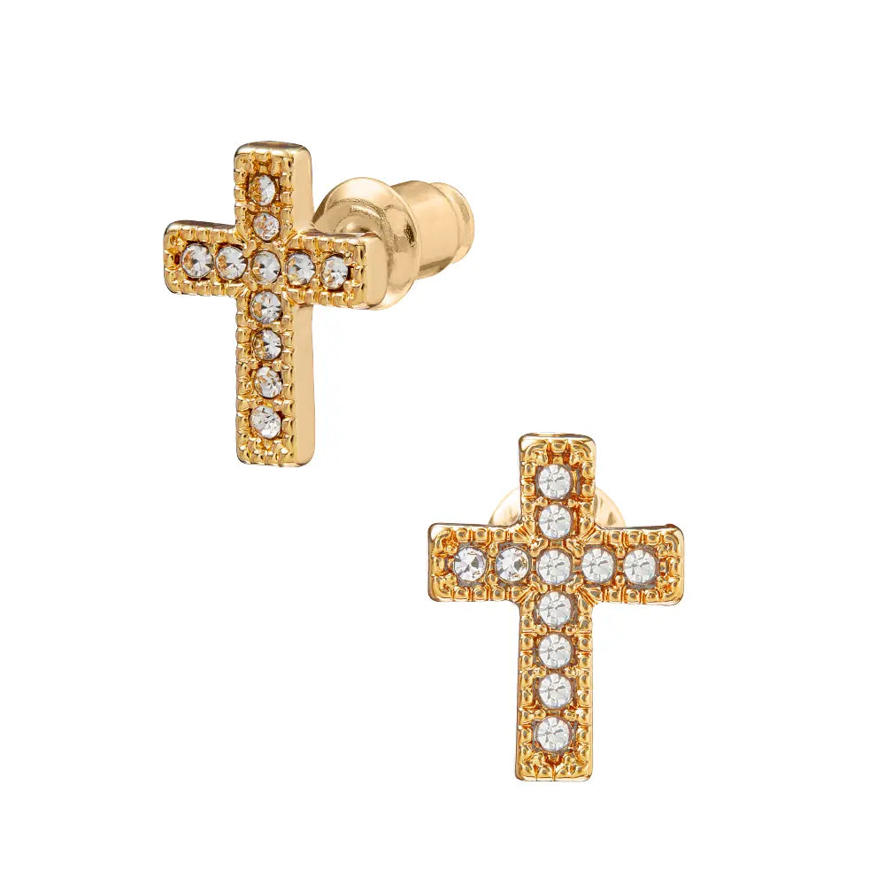 Arria Cross Stud Earrings in Gold & White Gold Tone – 9×12mm official pack