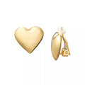 JE136_main "A packaging card for a pair of clip-on earrings. The earrings are designed in the shape of hearts and have a shiny gold finish. The card is labeled "arria by Kiss" and indicates that the earrings are lead and nickel free. The price displayed o