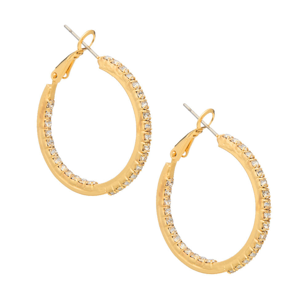 Arria Gold Inside-Out Stone Hoop Pincatch Earrings 30mm official pack