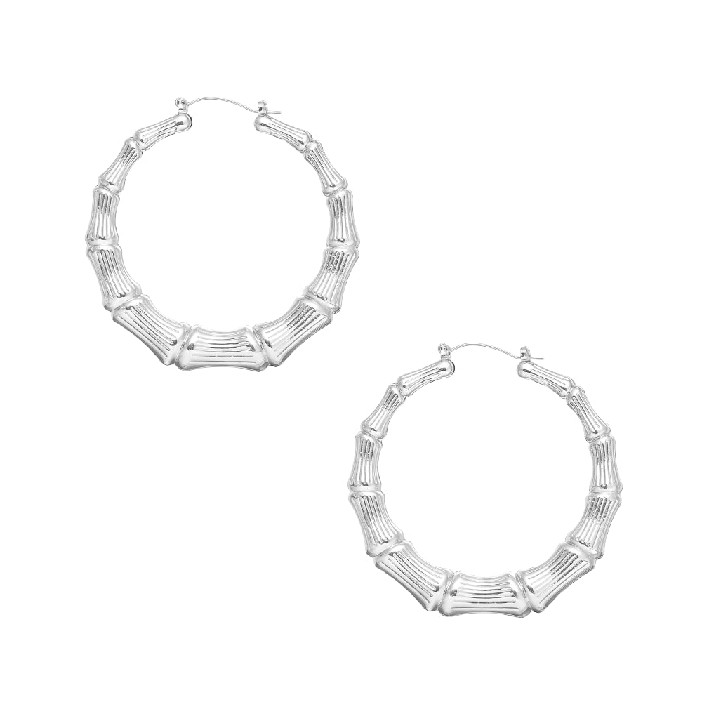 Arria White Gold Tone Bamboo Hoop Earrings – 65mm & 70mm official pack
