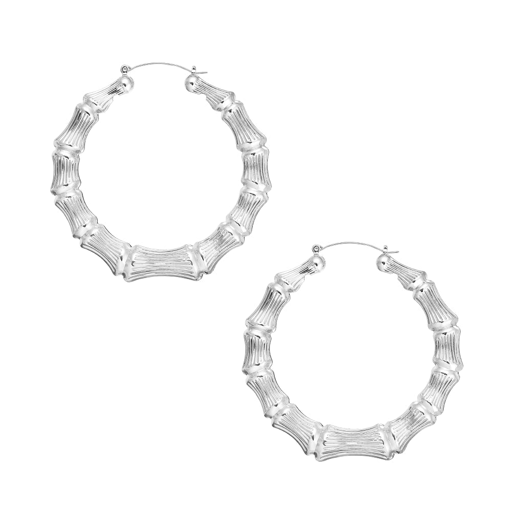 Arria White Gold Tone Bamboo Hoop Earrings – 65mm & 70mm official pack