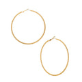 JE719_main "A pair of gold hoop earrings displayed on a white card. The earrings have a twisted design, giving them a textured appearance. The card indicates that the earrings are lead and nickel-free, making them suitable for sensitive skin. The brand na