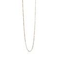 JN165_main "A gold-colored chain necklace displayed on a card. The necklace has a delicate, thin design with a subtle texture, and it is attached to a light blue card that includes the brand name "arria" in gold lettering. The card is simple and showcases