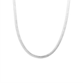 JN225_main "A sleek, silver-colored chain necklace. The chain has a smooth, rounded design and appears to be made of a flexible material, giving it a delicate yet elegant look. It is displayed against a plain white background, emphasizing its shine and si