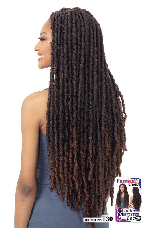 Freetress Braids Synthetic Braided - 2X Indy Distress Lock 26" (2 Dark Brown) — official pack photo (KDH26_01pkg.png) from snghair.com