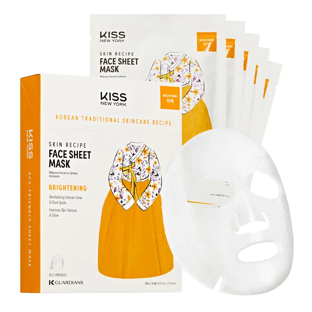 Kiss New York Korean Sheet Mask for Hydration, Brightening, and Anti-Aging – Niacinamide, Collagen & Adenosine (6 Sheets) official pack