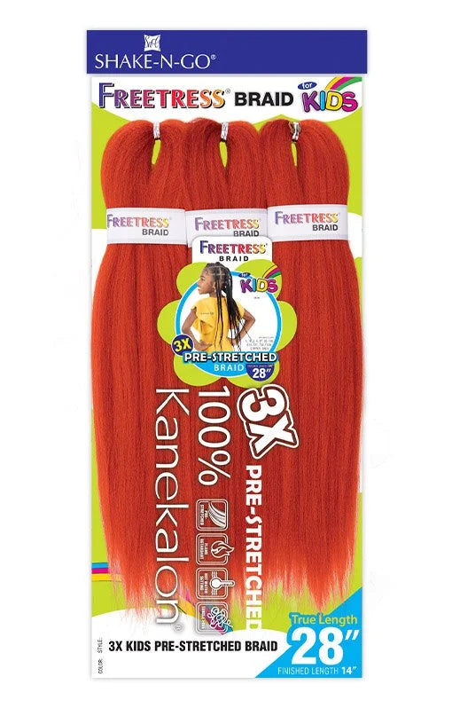 Freetress Shake-n-go 3x Kids Pre-Stretched Braid 14" — official pack photo (KKS14_PKG.jpg) from snghair.com