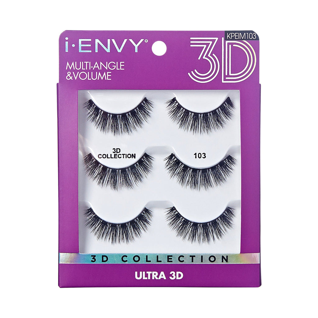 I-ENVY 3D Strip Lashes, 3 Pairs Fluffy & Wispy Volume False Eyelashes with Clear Band official pack