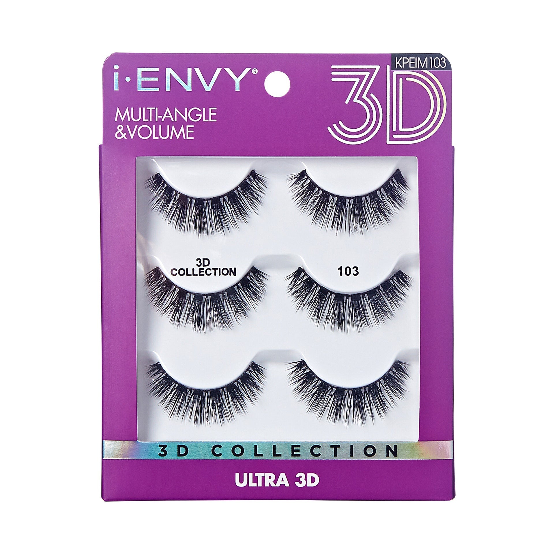 I-ENVY 3D Strip Lashes, 3 Pairs Fluffy & Wispy Volume False Eyelashes with Clear Band official pack
