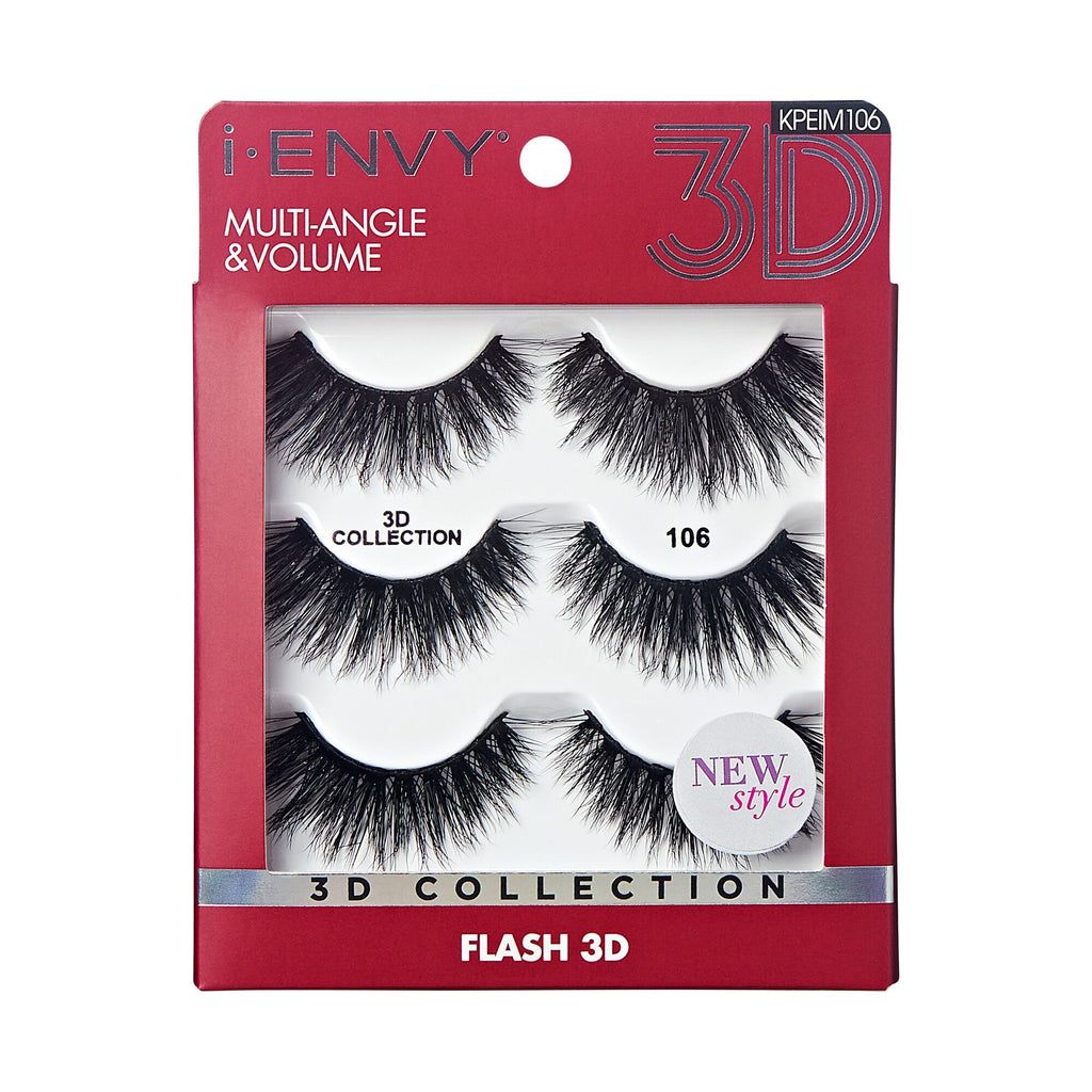 I-ENVY 3D Strip Lashes, 3 Pairs Fluffy & Wispy Volume False Eyelashes with Clear Band official pack