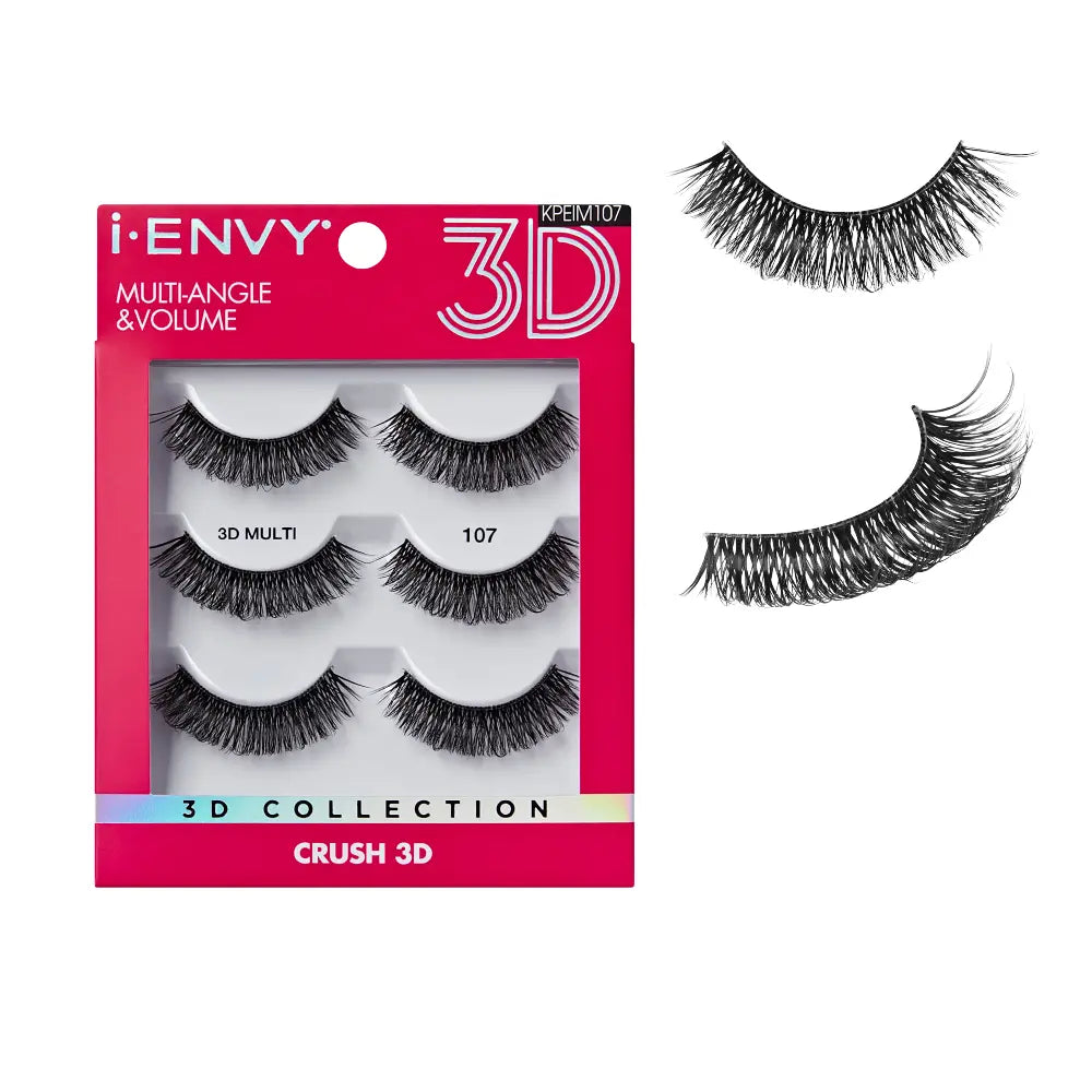 I-ENVY 3D Strip Lashes, 3 Pairs Fluffy & Wispy Volume False Eyelashes with Clear Band official pack