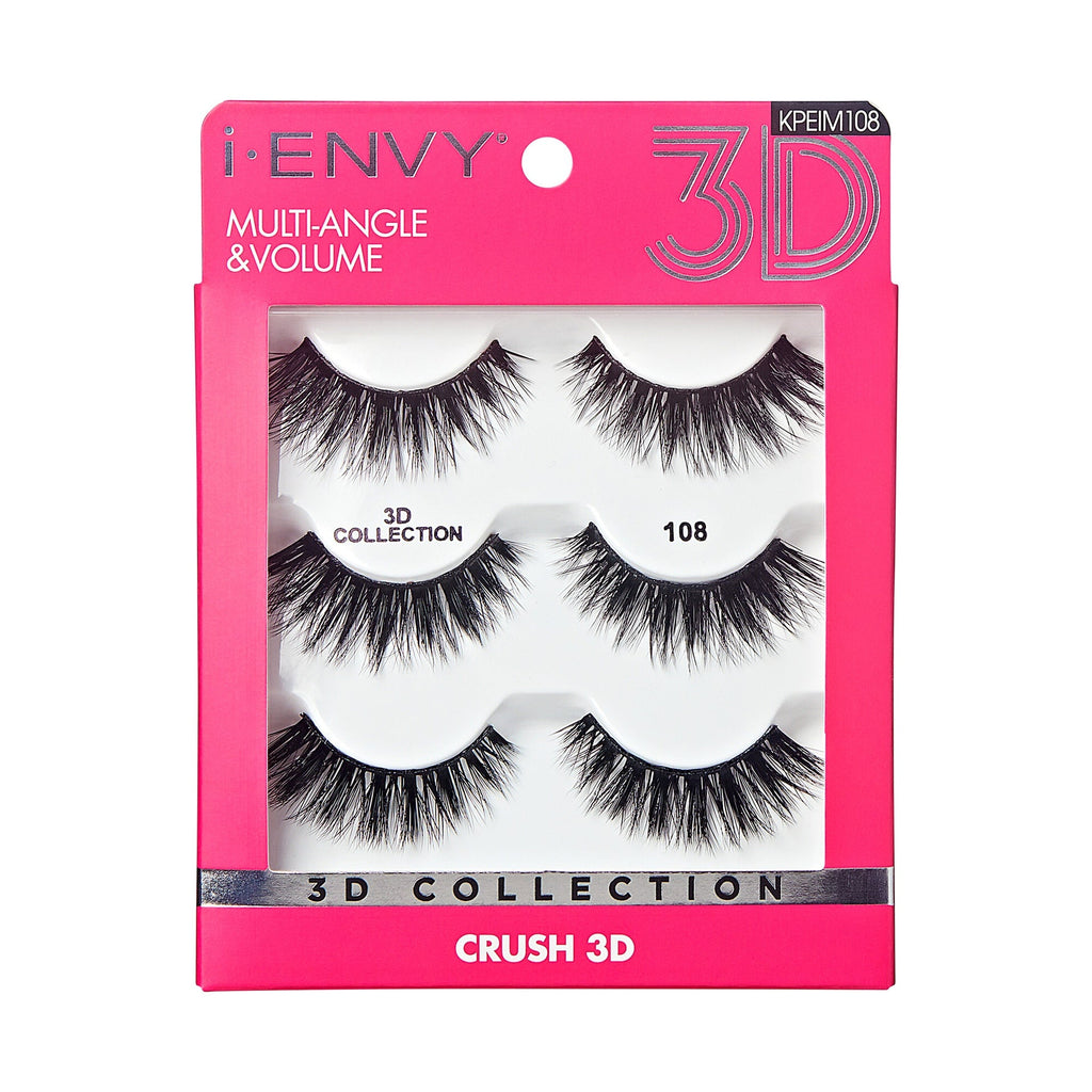 I-ENVY 3D Strip Lashes, 3 Pairs Fluffy & Wispy Volume False Eyelashes with Clear Band official pack