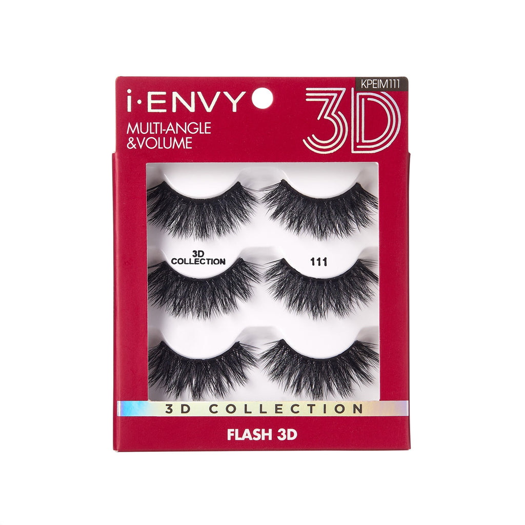 I-ENVY 3D Strip Lashes, 3 Pairs Fluffy & Wispy Volume False Eyelashes with Clear Band official pack