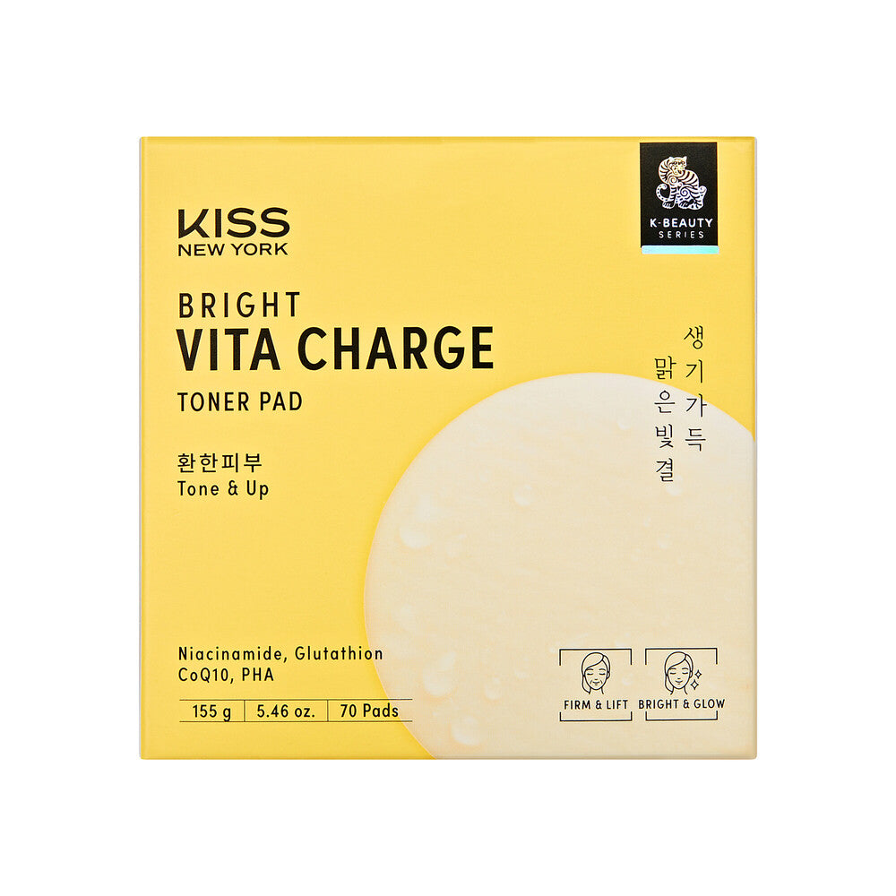 KISS NEW YORK Bright Charge Vita Pad - Radiance Boosting & Antioxidant Toner Pad with Niacinamide, Glutathione, and CoQ10 (70 Pads) - KNY Bright Charge Vita Pad official pack