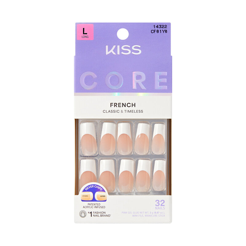 KISS Core White French Glue-On Nails - Multiple Lengths - Glamping official pack