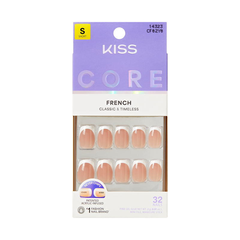 KISS Core White French Glue-On Nails - Multiple Lengths - Side Eye official pack