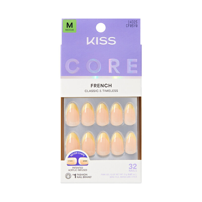KISS Core Colored French Glue-On Nails - Multiple Styles, Colors & Lengths - Mic Drop (Yellow Tip) - Almond / Medium official pack